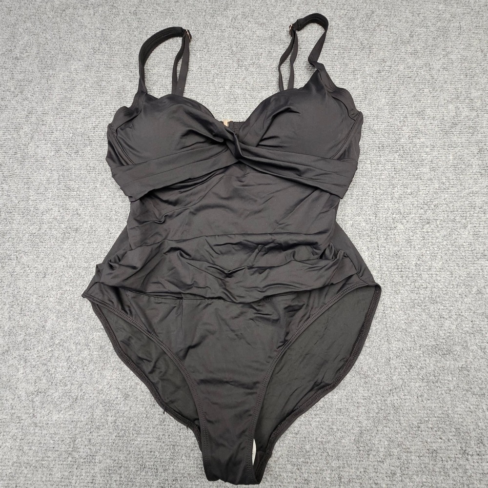 Anne Cole Women Swimsuit Twist Front Ruched One Piece Bathing Suit Black 16